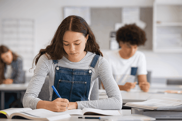 A girl studying