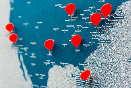 Map with red pins