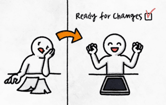 Divided into 2 parts, section 1 is with a character worrying about the test and section 2 is with a character smiling